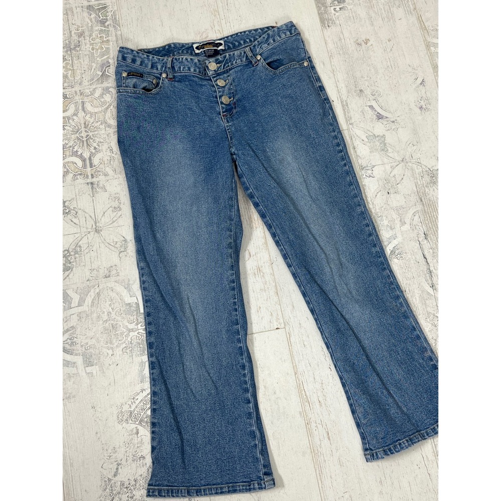 Blue Asphalt Y2K Cropped Jeans Button Fly Stretch Denim Size 9